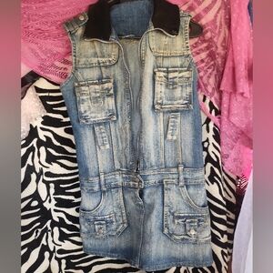 Women's playboy vintage denim jean mini skirt dress , large